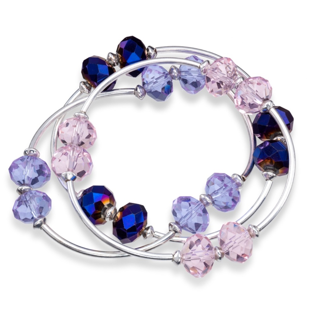 Made in Canada Crystal Stackable Bangles Set Silver Tone Beaded Bracelets Gift